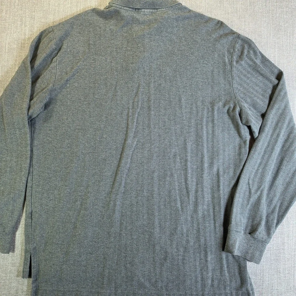 Polo Ralph Lauren Polo Shirt Mens XL Grey Herringbone L/S Cotton‎ Classic